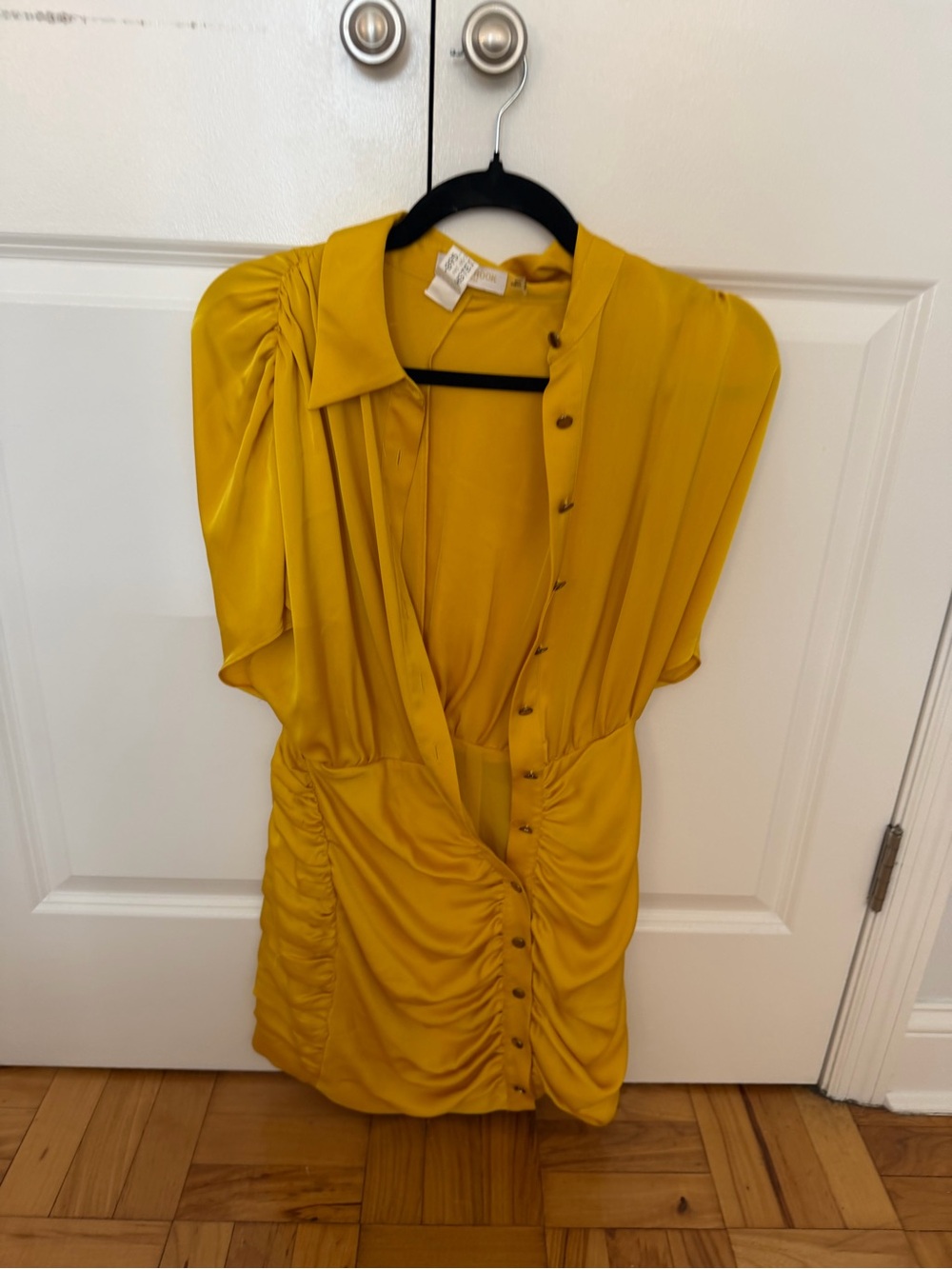 Ramy Brook Mustard Yellow Ruched Button-Front Blouse